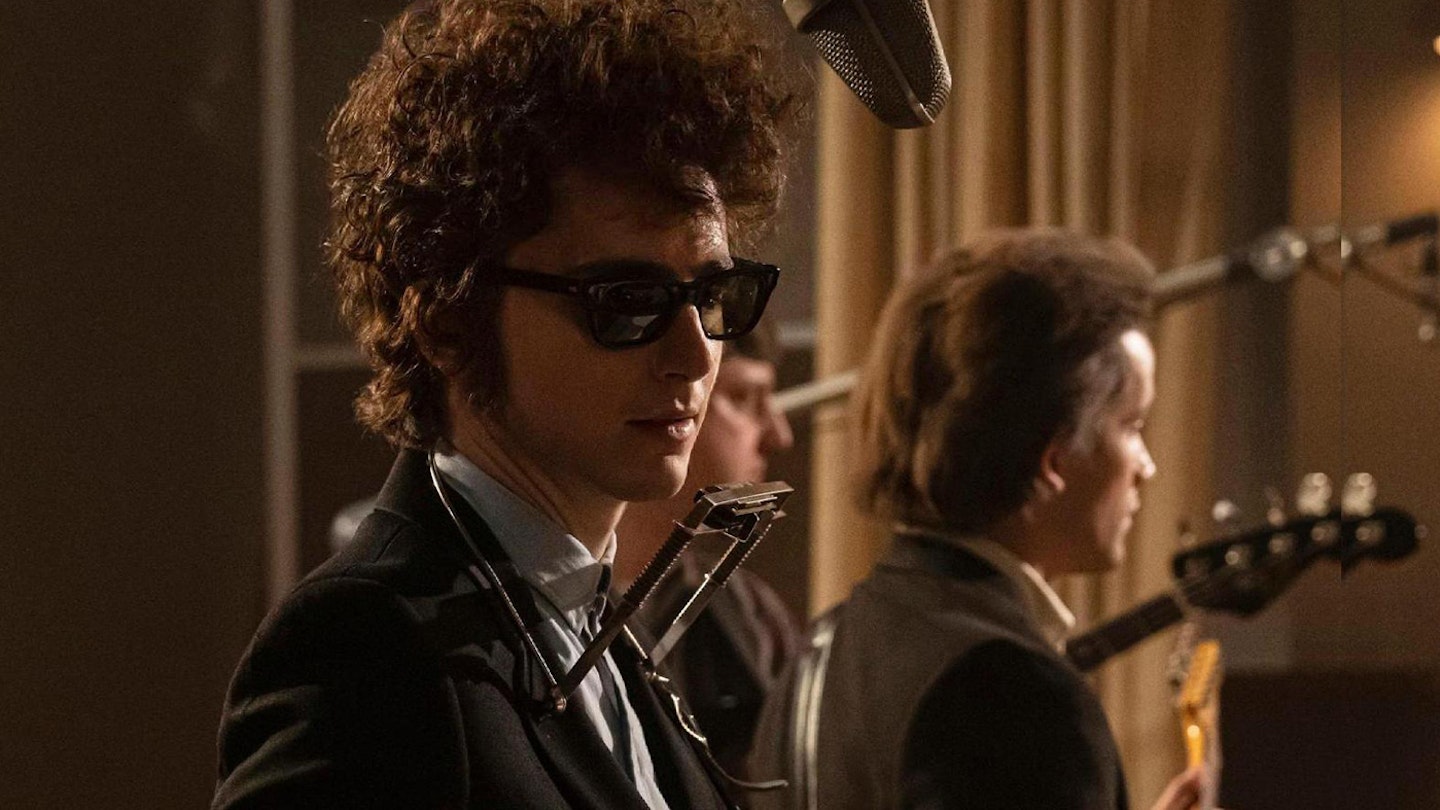 Timothee Chalamet as Bob Dylan in A Complete Unknown